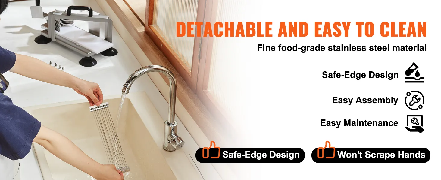 detachable and easy to clean VEVOR tomato slicer with fine food-grade stainless steel material.