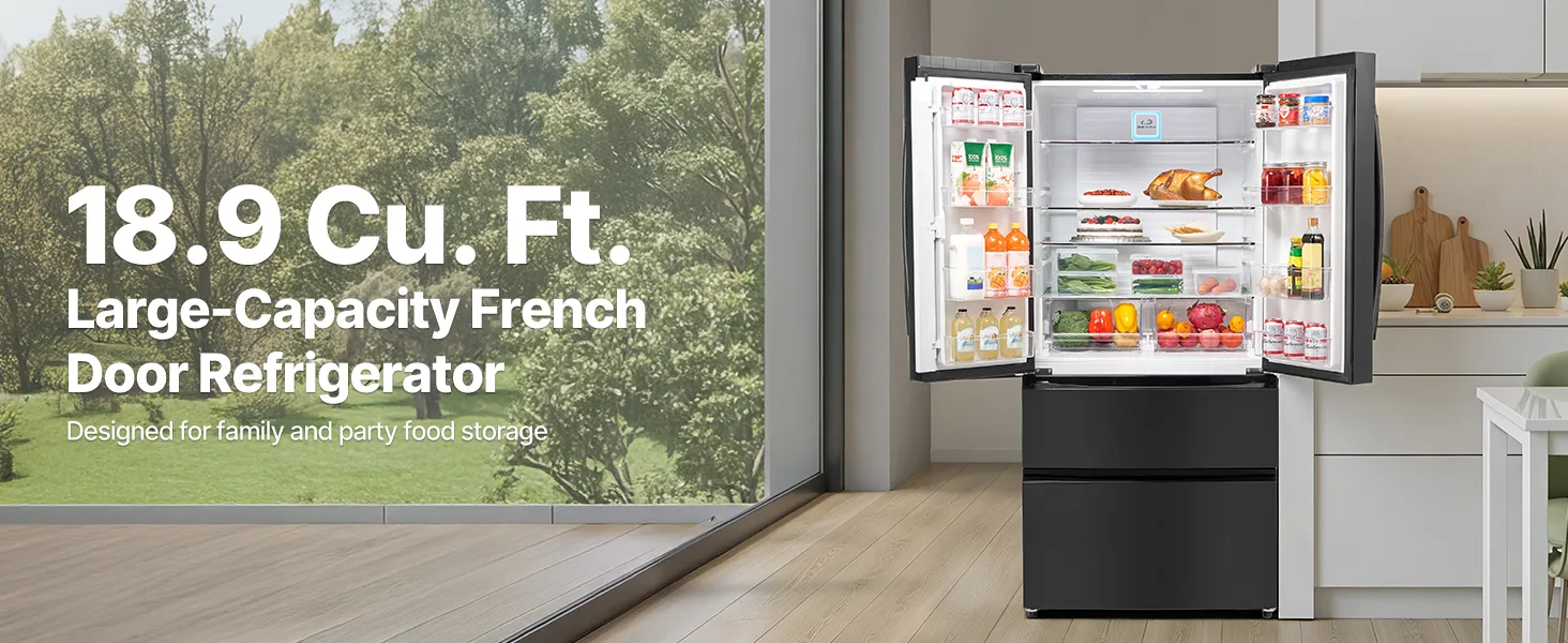 VEVOR French Door Refrigerator 18.9 Cu. Ft. Kitchen Fridge with LED Display