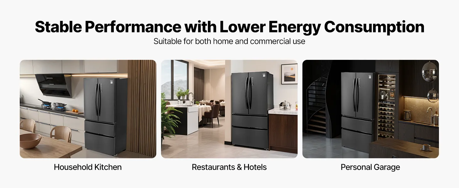 VEVOR French Door Refrigerator 18.9 Cu. Ft. Kitchen Fridge with LED Display