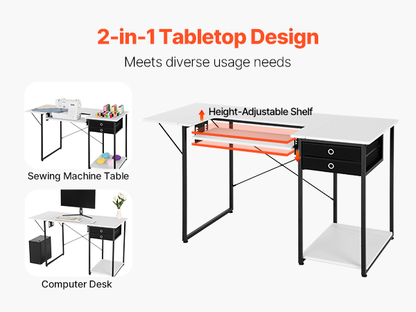 VEVOR Sewing Table, Multipurpose Sewing Machine Table with Drawers