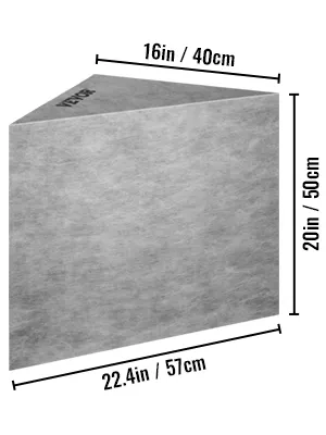 triangular VEVOR tile shower seat with dimensions: 22.4in x 20in x 16in, gray finish.