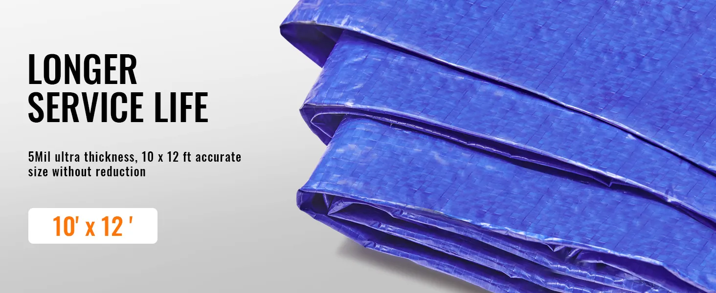 Lona impermeable VEVOR, grosor de 5 mil, 10 x 12 pies, mayor vida útil, lona plegada de color azul.