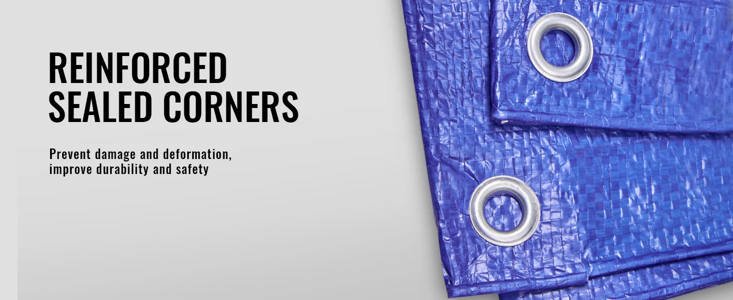 Esquinas reforzadas y selladas de lona impermeable VEVOR azul con ojales de metal.