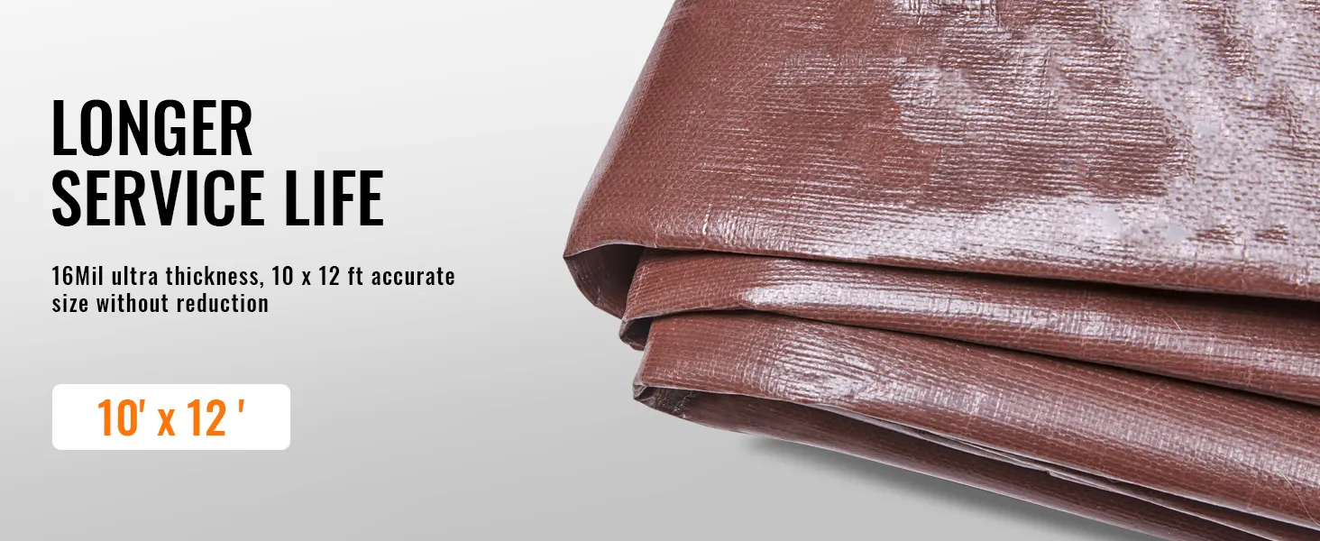 Lona impermeable VEVOR de larga duración, 10'x12', espesor ultra de 16 mil, material marrón duradero.