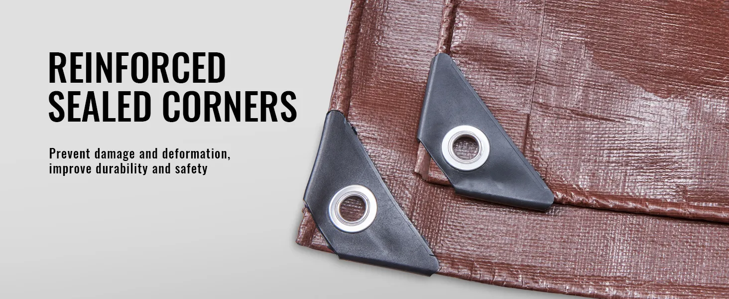 Lona impermeable VEVOR con esquinas selladas reforzadas para mayor durabilidad y seguridad.