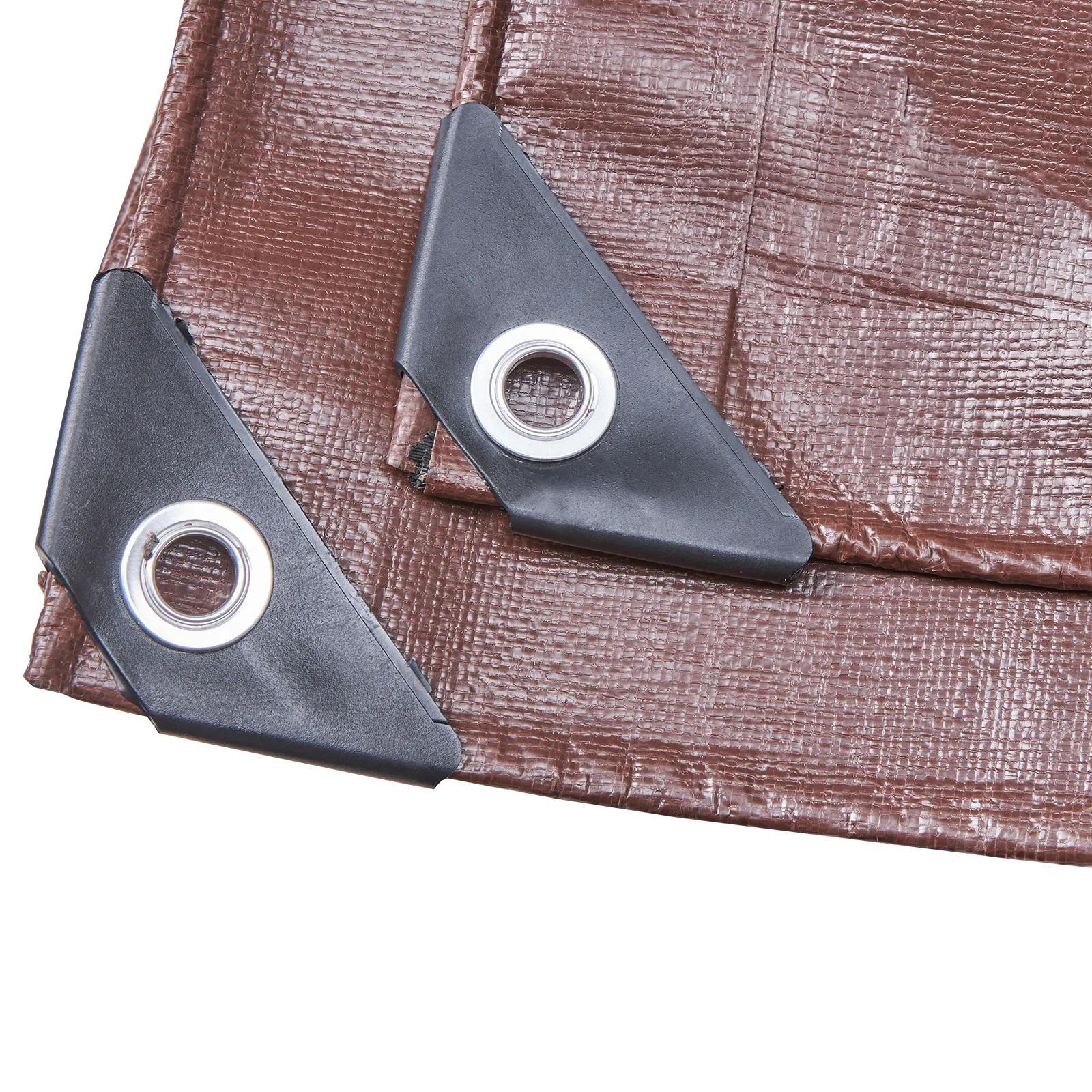 Lona impermeable VEVOR marrón con esquinas reforzadas y ojales metálicos para una fijación segura.