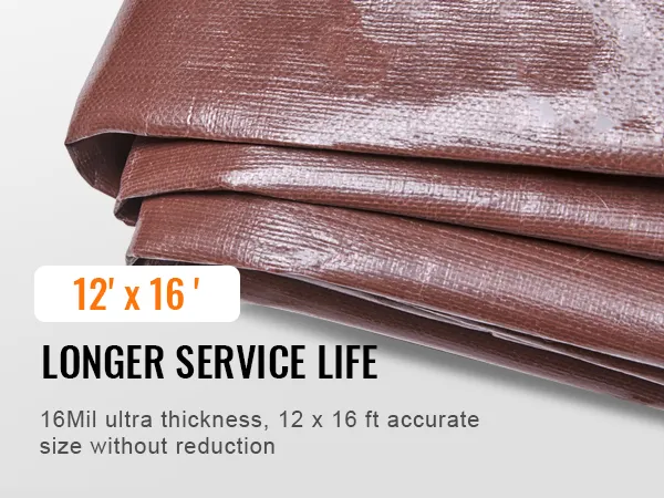 VEVOR waterproof tarp, 12' x 16', 16mil ultra thickness, longer service life, folded brown tarp
