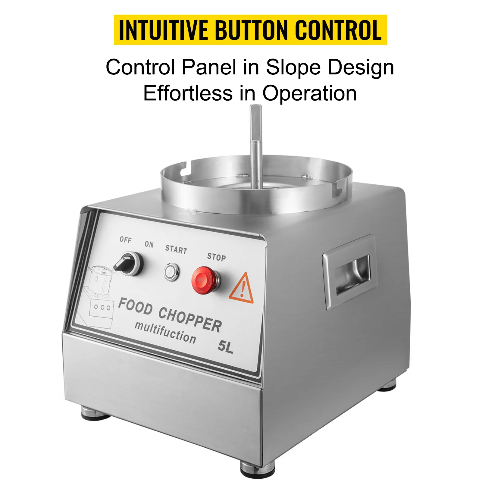 Procesador de alimentos VEVOR con control de botones intuitivo y diseño de panel de control inclinado.
