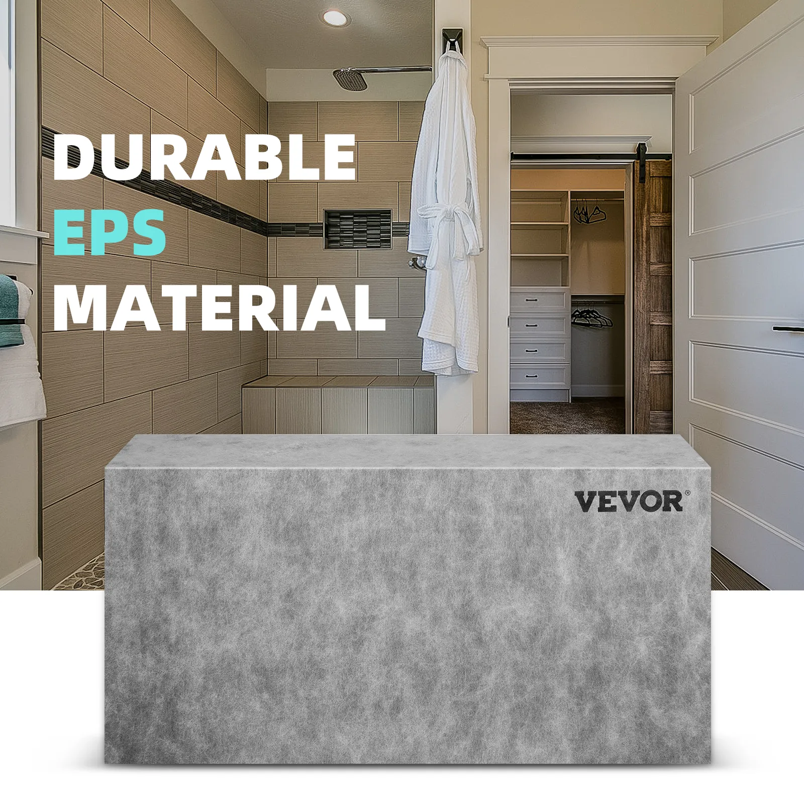 VEVOR tile shower seat in modern bathroom, highlighting durable eps material.