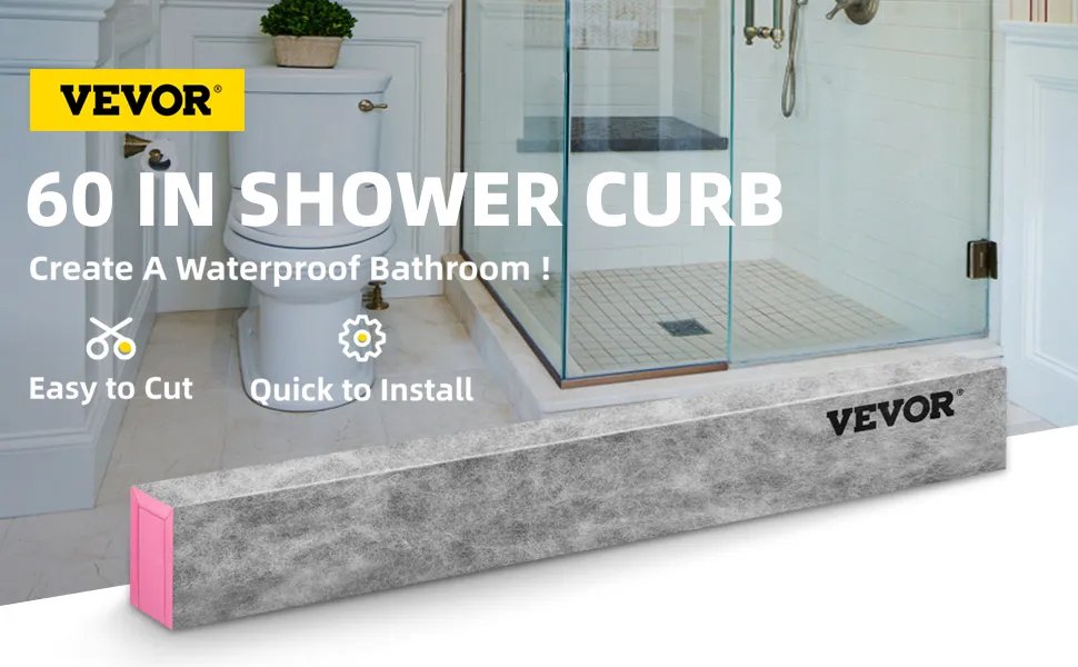 VEVOR shower curb, 60 inches, easy to cut and quick to install, creating a waterproof bathroom.