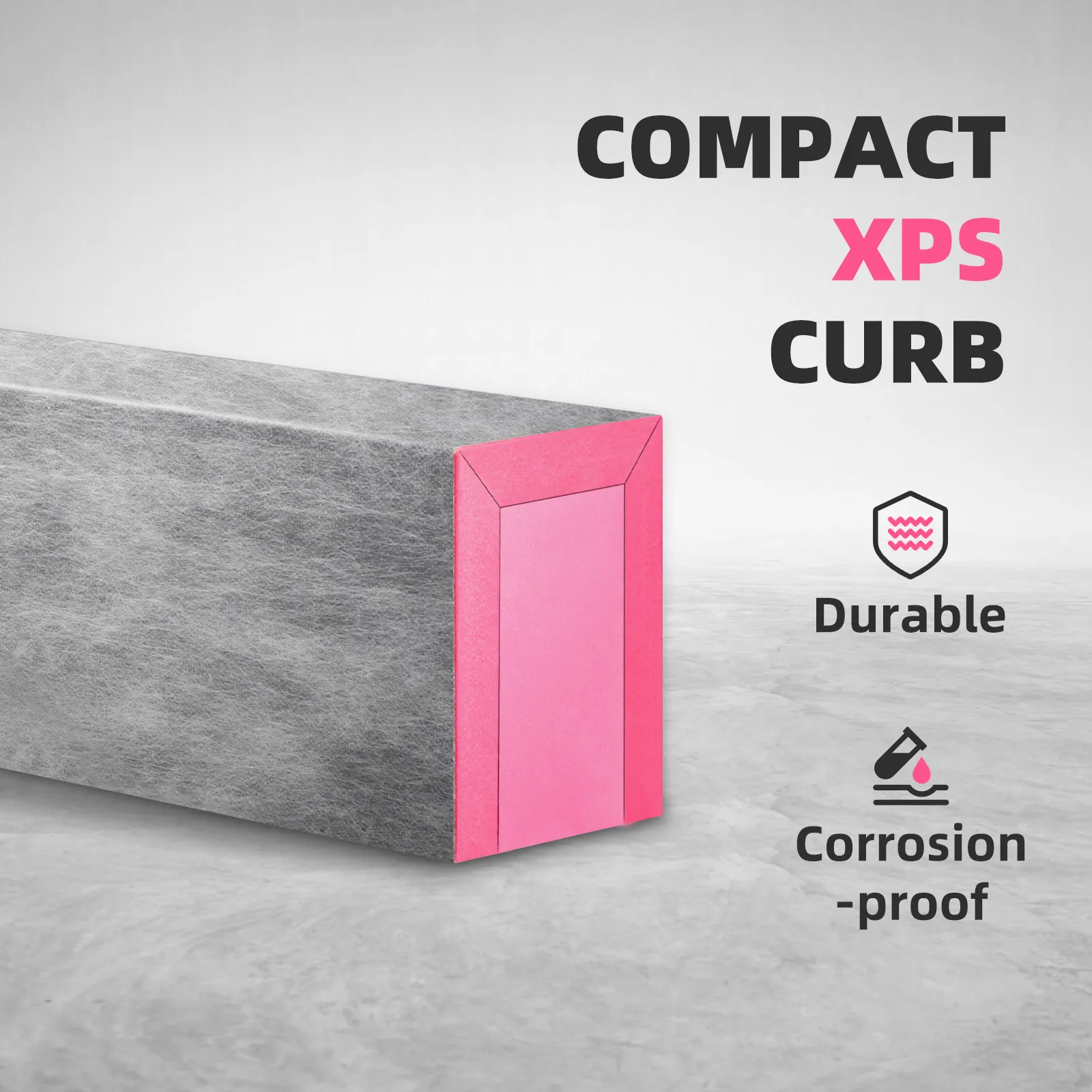 Bordillo de ducha VEVOR con diseño compacto xps, duradero y resistente a la corrosión, cuerpo gris con extremos rosas.