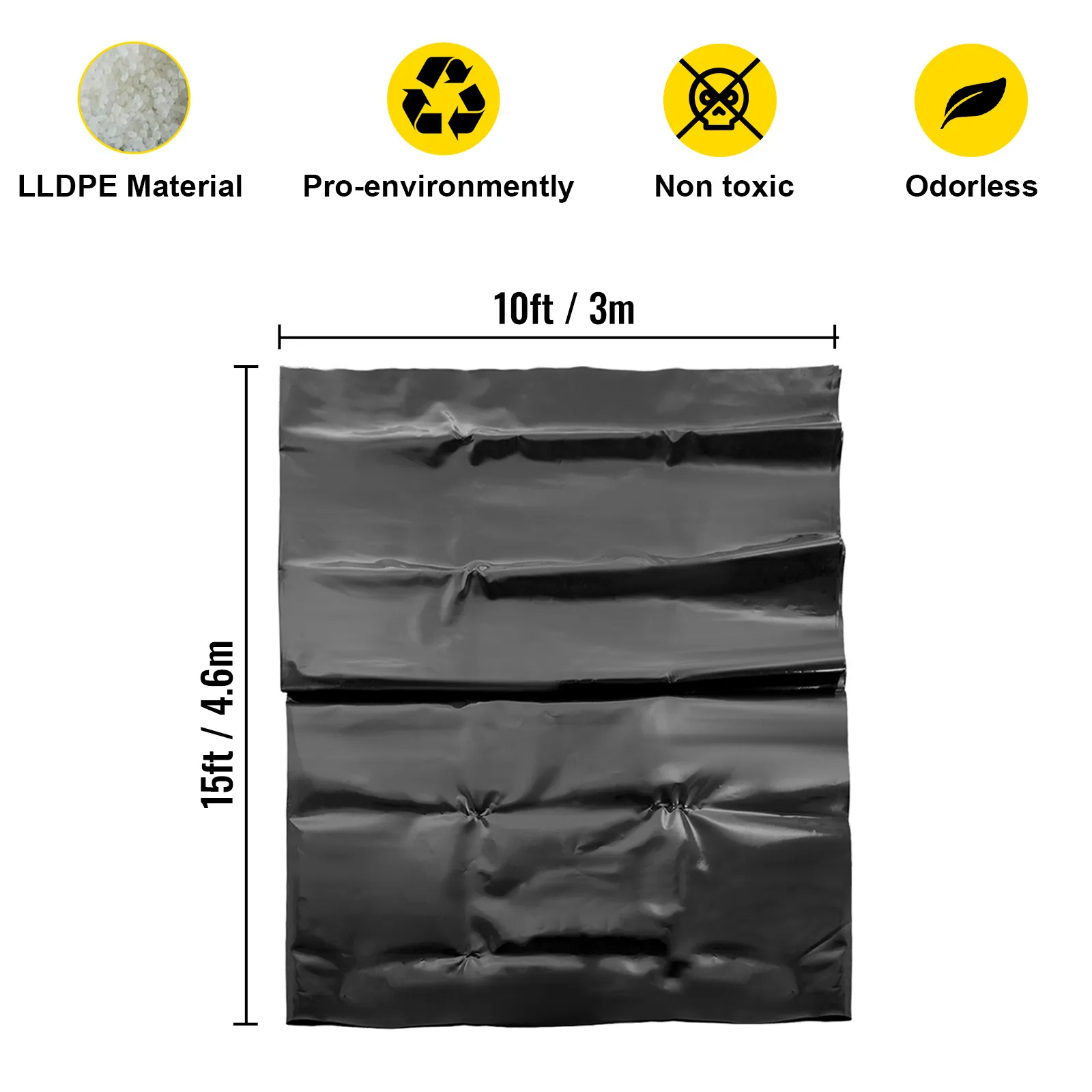 VEVOR vijverfolie, 4,5 x 3 meter, niet-giftig, lldpe-materiaal, geurloos, milieuvriendelijk.