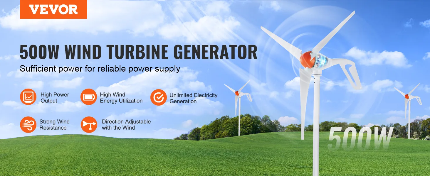 VEVOR Windturbinengenerator, 500 W, hohe Windenergieausnutzung, starker Widerstand, unbegrenzte Stromerzeugung.