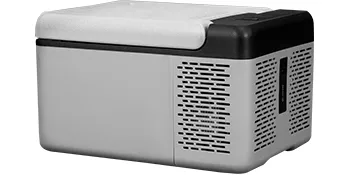 Réfrigérateur VEVOR 12 volts au design élégant, corps gris, dessus noir et côtés ventilés.