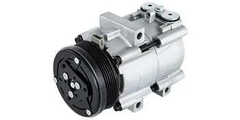 VEVOR ac compressor for ford in silver with black pulley and connection ports.