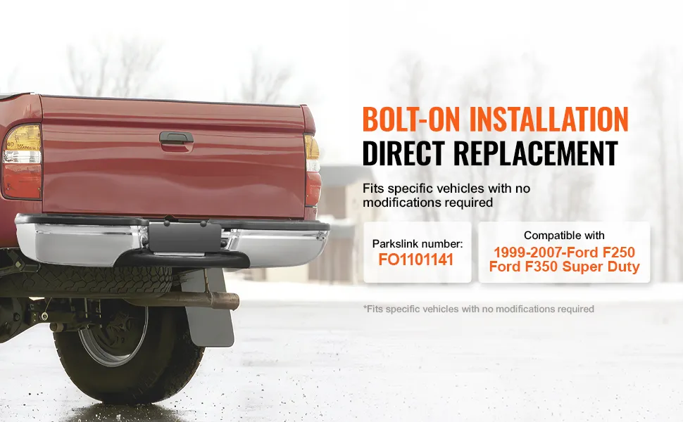 VEVOR rear bumper ford f250, direct replacement for 1999-2007 models; fits without modifications.