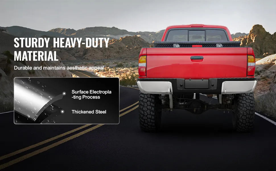 red ford f250/f350 with VEVOR rear step bumper made of thickened steel and surface electroplated finish.