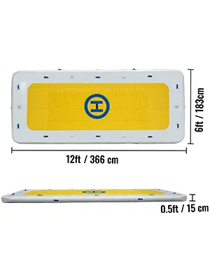 VEVOR inflatable dock: 12ft x 6ft x 0.5ft with yellow center and blue handles