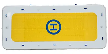 yellow and white VEVOR inflatable dock with blue logo and attachment points.