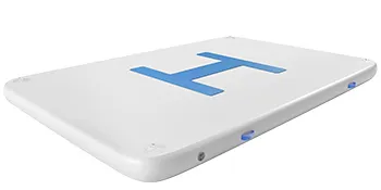 white VEVOR inflatable dock platform with a large blue "h" in the center.