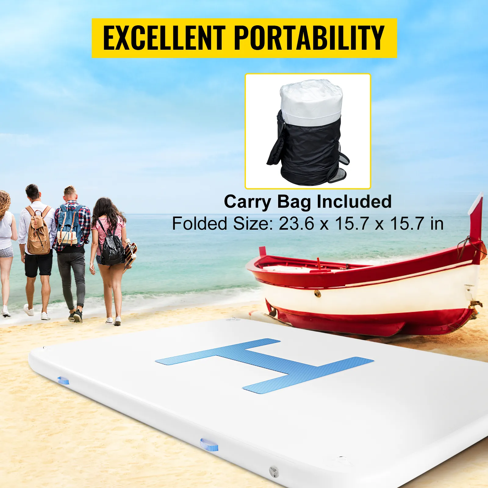 VEVOR inflatable dock platform: excellent portability with carry bag included.