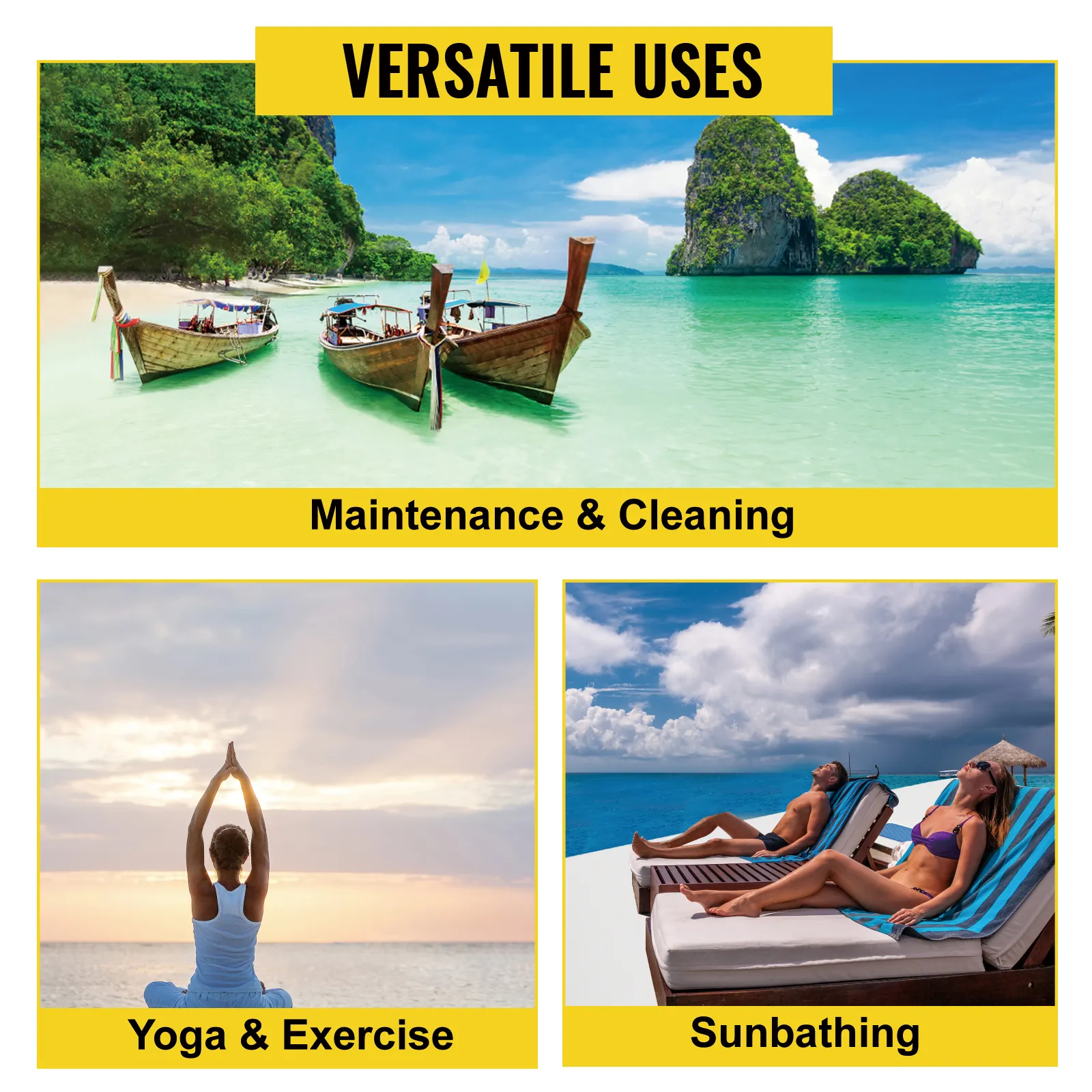 VEVOR inflatable dock platform: maintenance, yoga, sunbathing versatile uses.