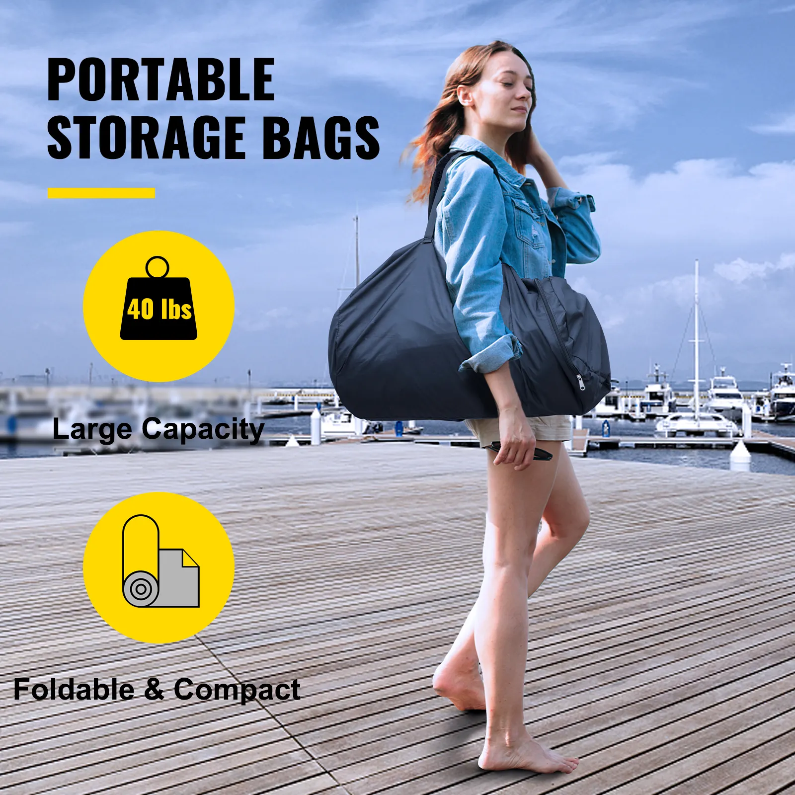 portable storage bag showcasing large 40 lbs capacity, foldable and compact for easy transport.