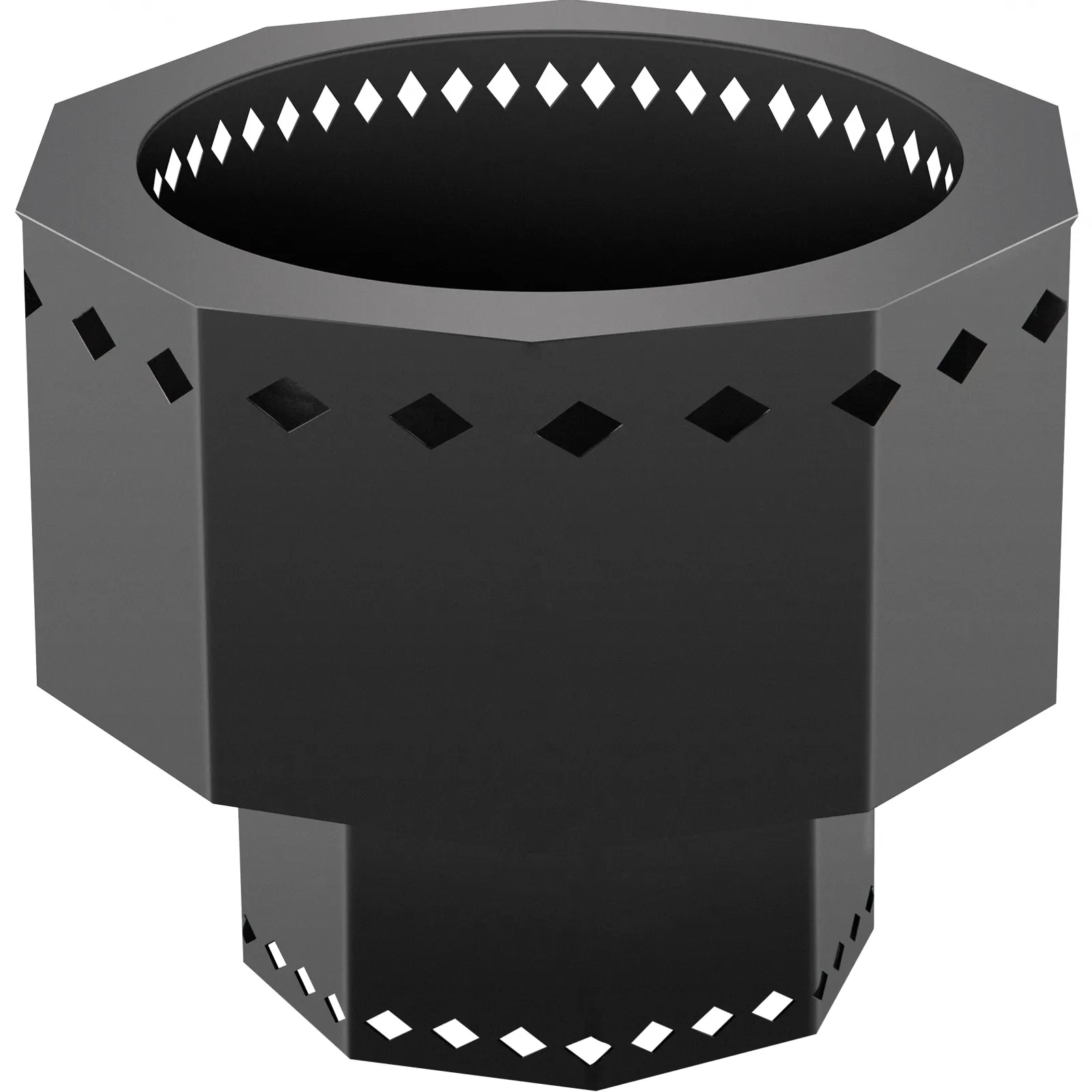 Brasero sin humo VEVOR con diseño hexagonal y rejillas de ventilación en forma de diamante.