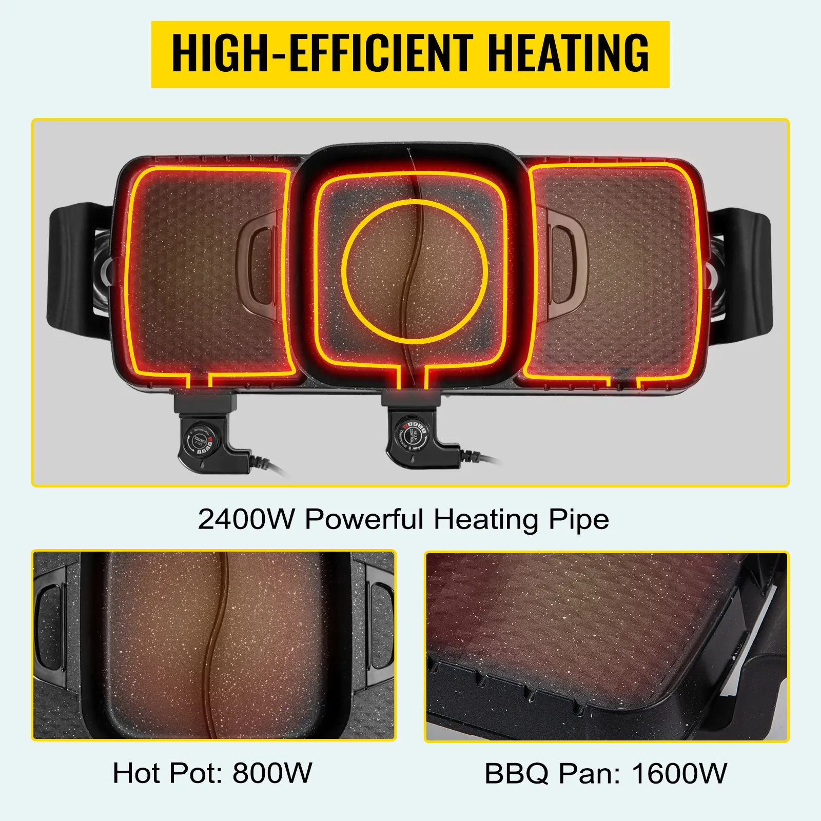 Parrilla eléctrica y olla caliente VEVOR con tubo de calentamiento de 2400 W de alta eficiencia.