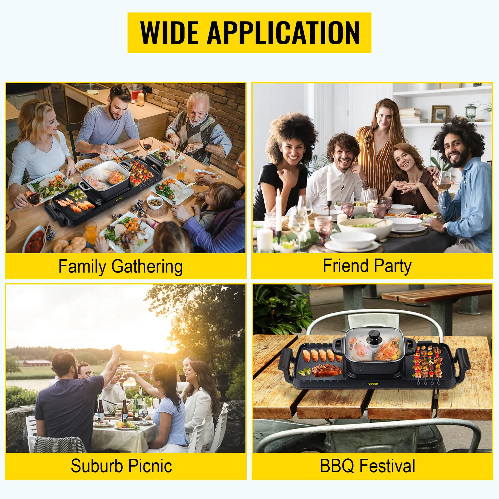 Parrilla eléctrica y olla caliente VEVOR para reuniones familiares, fiestas, picnics y barbacoas.