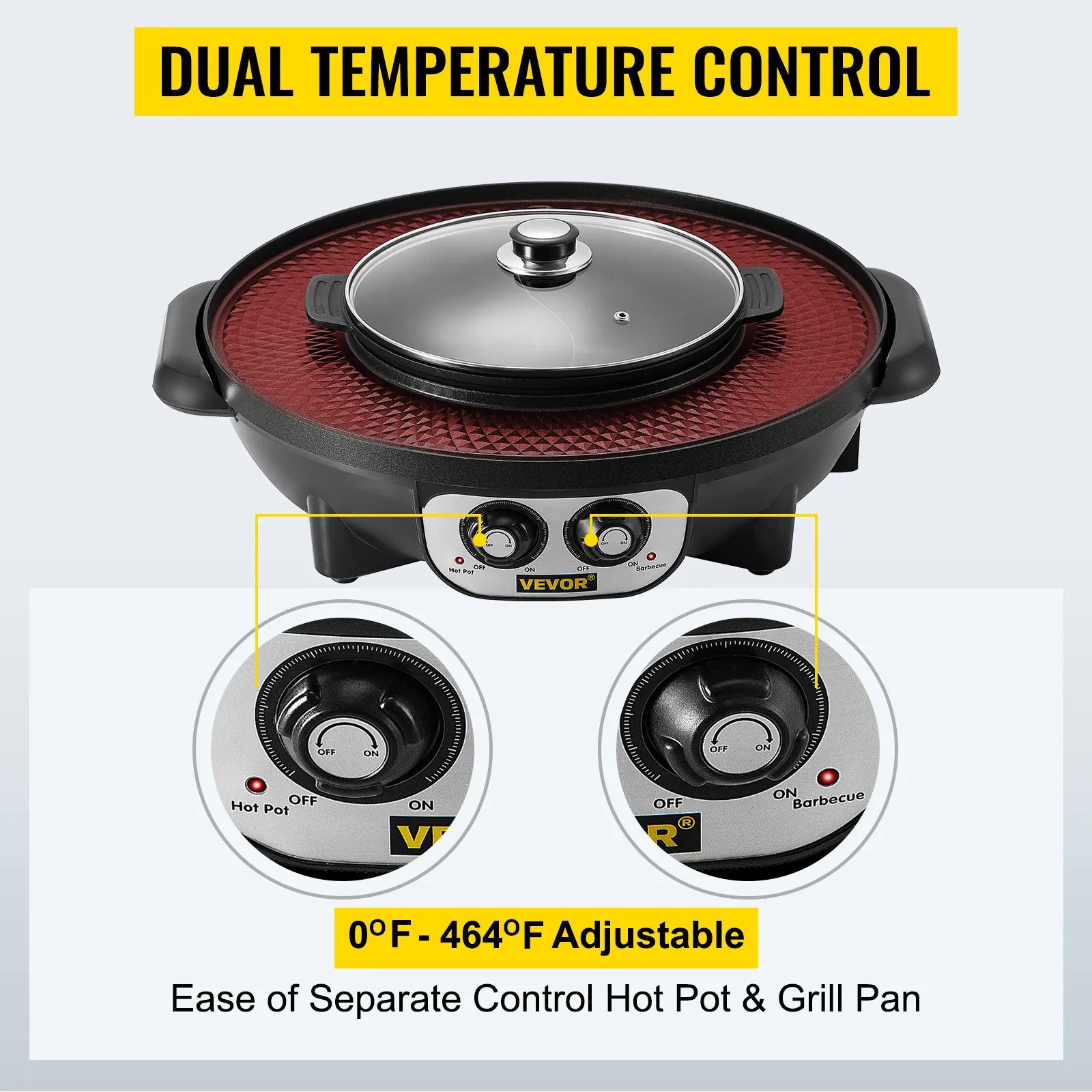 VEVOR electric bbq grill hot pot with dual temperature control up to 464°f.