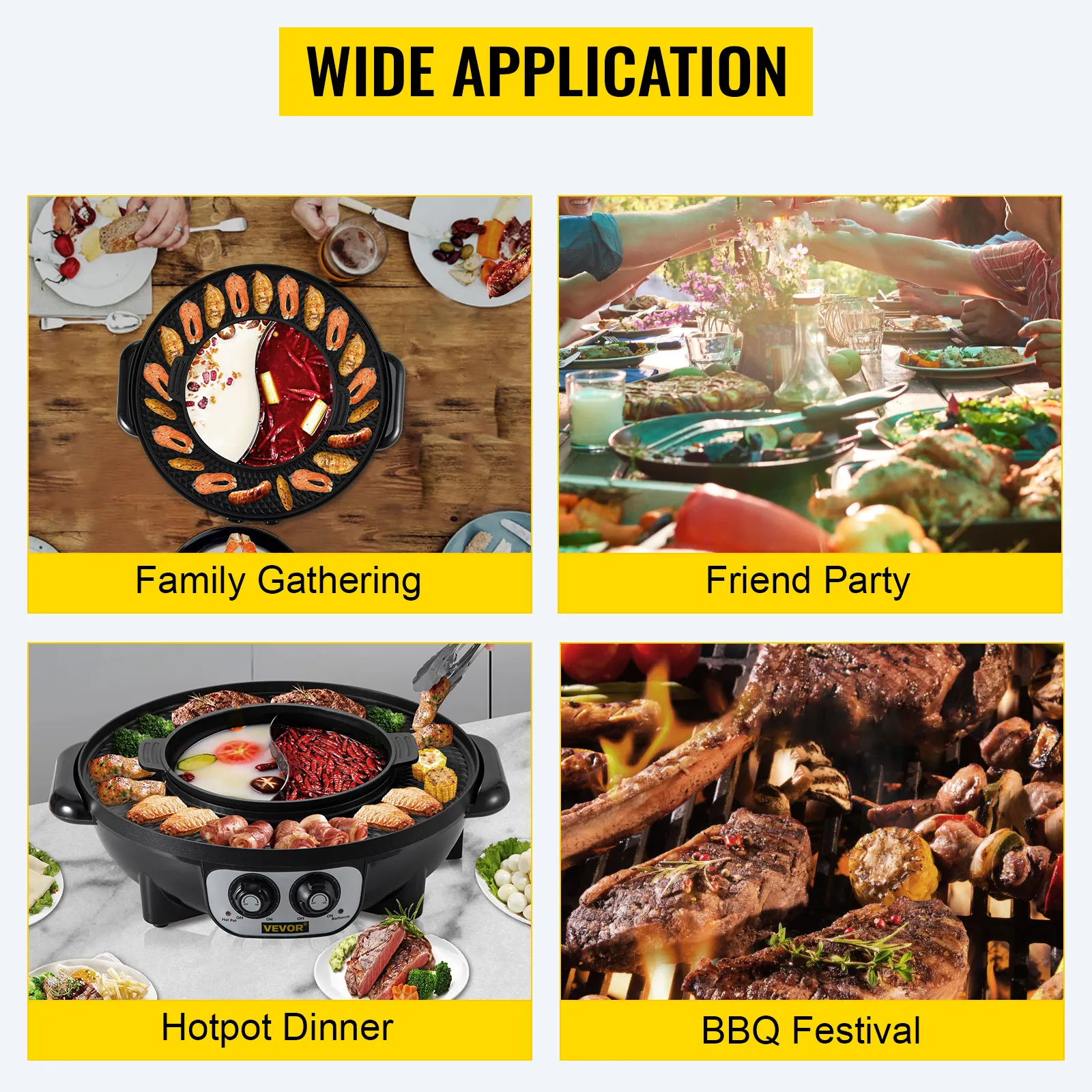VEVOR electric bbq grill hot pot for family gatherings, parties, hotpot dinners, bbqs.