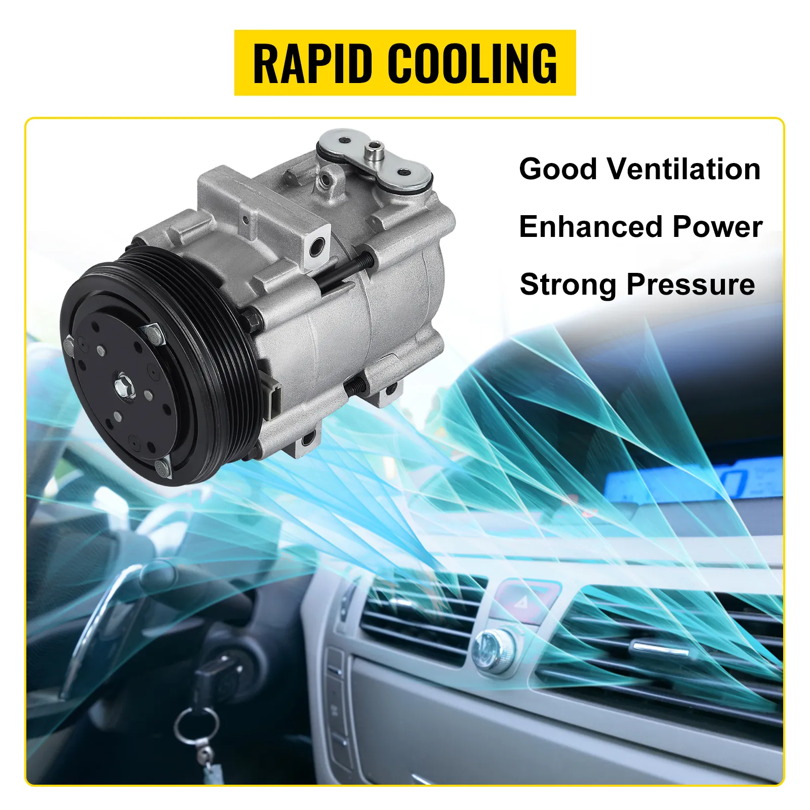 Compresor de aire acondicionado VEVOR para Ford F-150, enfriamiento rápido, buena ventilación, potencia mejorada.
