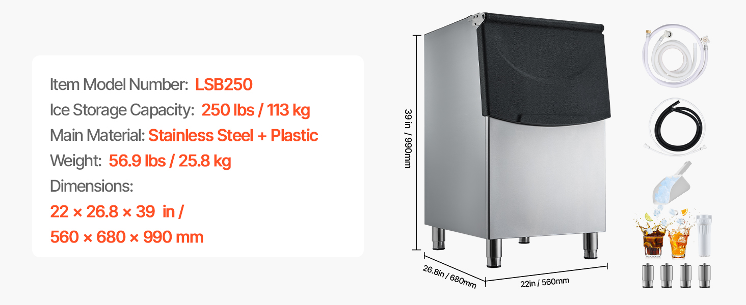 VEVOR Ice Maker Bin – 250 Lbs, 25 mm Foaming, 20 mm Feet