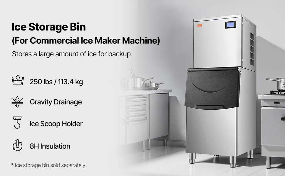 Commercial Ice Maker Storage Bin 250lbs Capacity Stainless Steel Ice Storage Bin