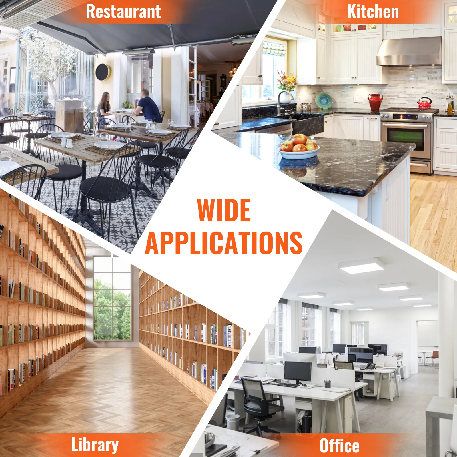 wide applications for VEVOR utility service cart in restaurant, kitchen, library, and office settings.