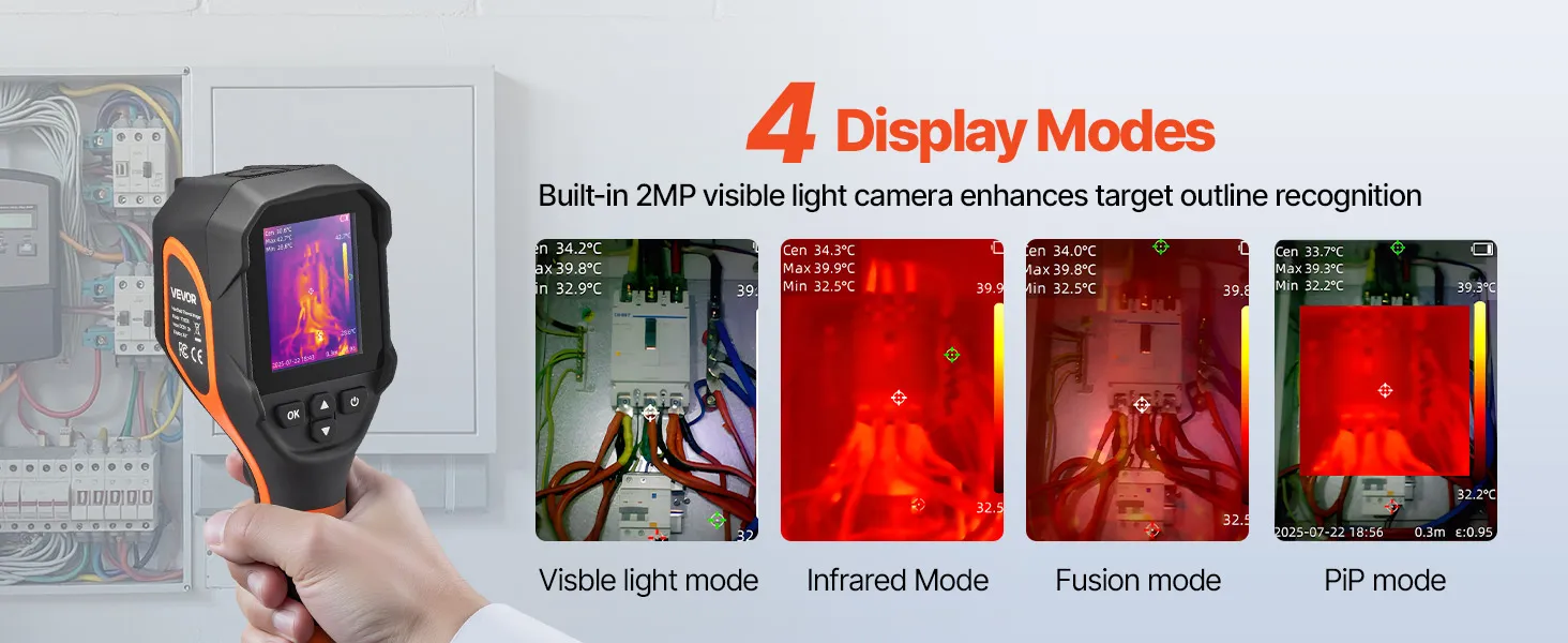 VEVOR Thermal Camera, 320 x 240 TISR Super Resolution, Thermal Imaging Camera with 2MP Visual Camera, 160 x 120 IR Resolution, 25 HZ Refresh Rate, -4°F to 1022°F, 4 Image Modes & 6 Color Palettes