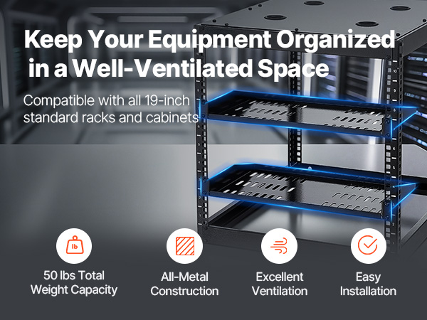 VEVOR 1U Server Rack Shelf, 4 PCS, 50 lbs Max Load-Bearing Vented