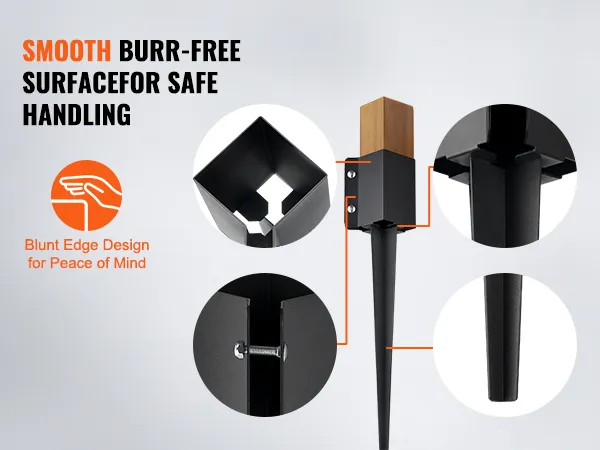 Anclaje para postes de cerca VEVOR suave y sin rebabas para un manejo seguro, con diseño de borde romo para mayor tranquilidad.