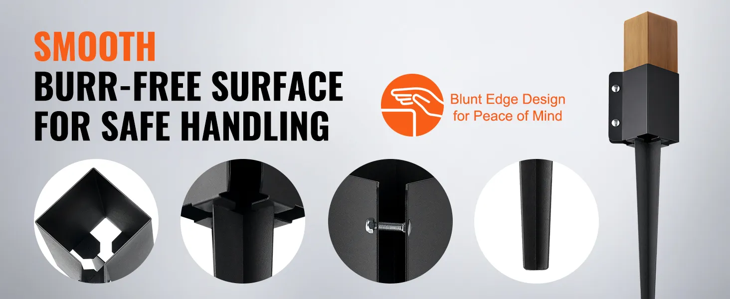 Anclaje para postes de cerca VEVOR suave y sin rebabas para un manejo seguro, con diseño de borde romo para mayor tranquilidad.