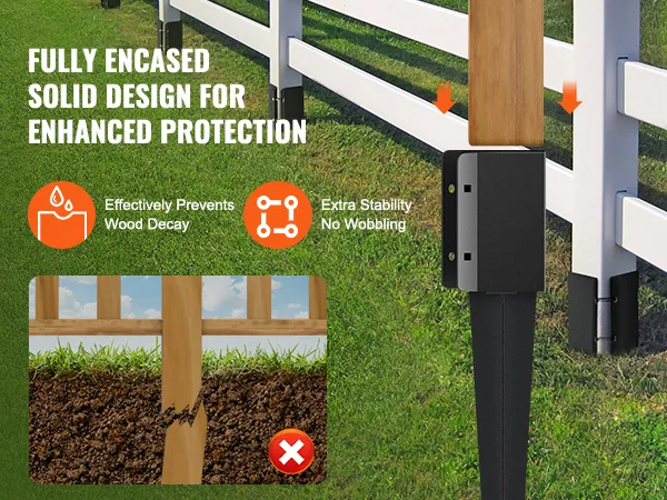 Anclaje para postes de cerca VEVOR de diseño sólido completamente revestido, evita la descomposición de la madera y proporciona estabilidad adicional.