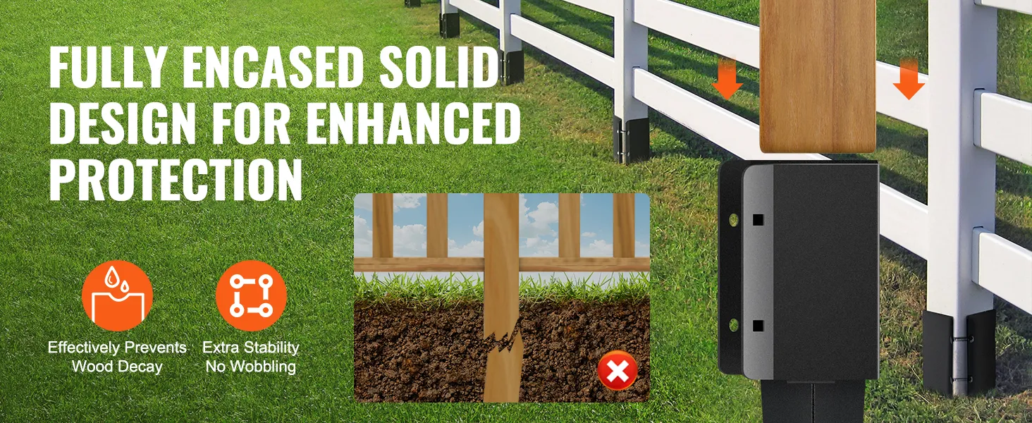 Anclaje para postes de cerca VEVOR de diseño sólido completamente revestido, evita la descomposición de la madera y proporciona estabilidad adicional.