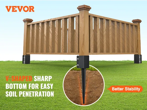 VEVOR fence post anchor with v-shaped bottom for easy soil penetration and enhanced stability.