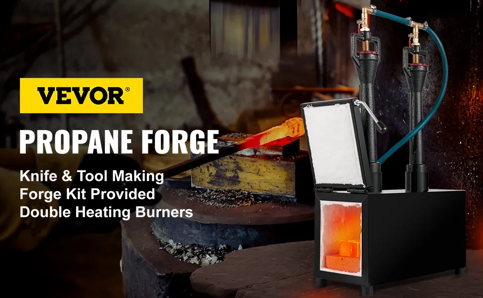 Horno de herrador VEVOR, forja de propano con quemadores de doble calentamiento para la fabricación de cuchillos y herramientas.