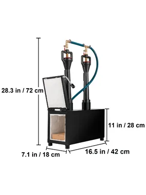 Horno de herrador VEVOR con dimensiones marcadas: 28,3 de alto, 16,5 de ancho y 11 de profundidad.