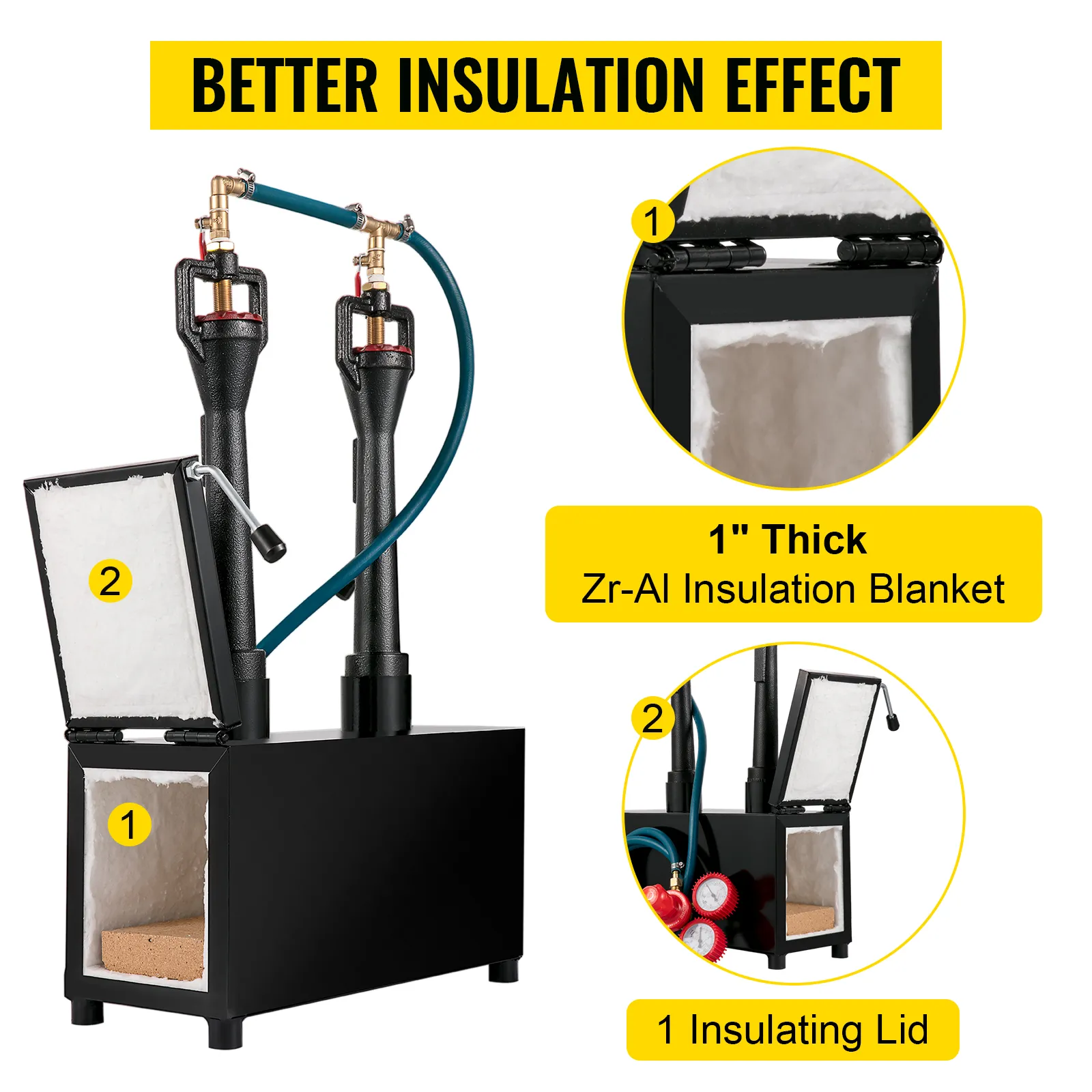 Horno de herrador VEVOR con manta aislante ZR-AL de 1 pulgada de espesor y tapa aislante para un mejor aislamiento.