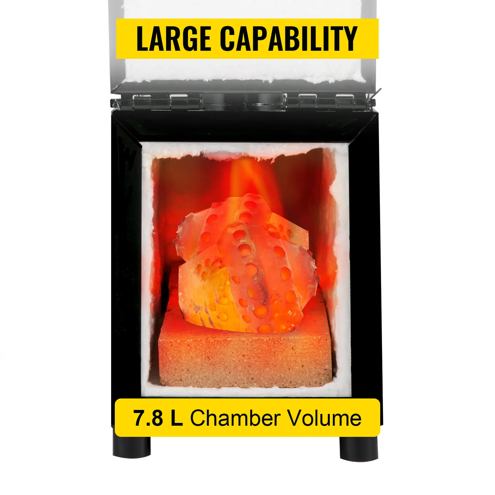 Horno de herrador VEVOR con metal brillante en su interior, que muestra una gran capacidad y un volumen de cámara de 7,8 l.