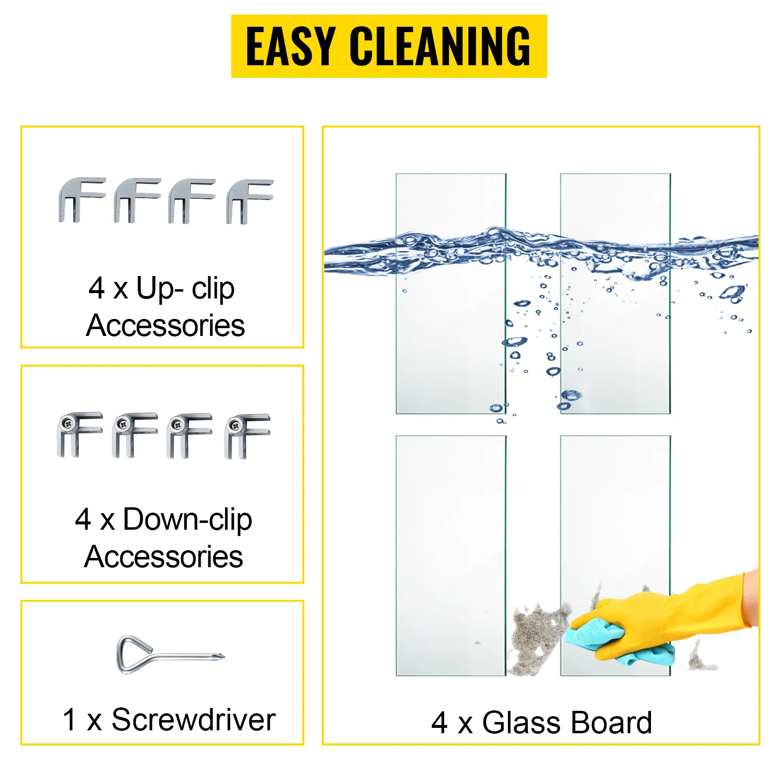 VEVOR fire pit wind guard components with easy-to-clean glass boards and accessories.