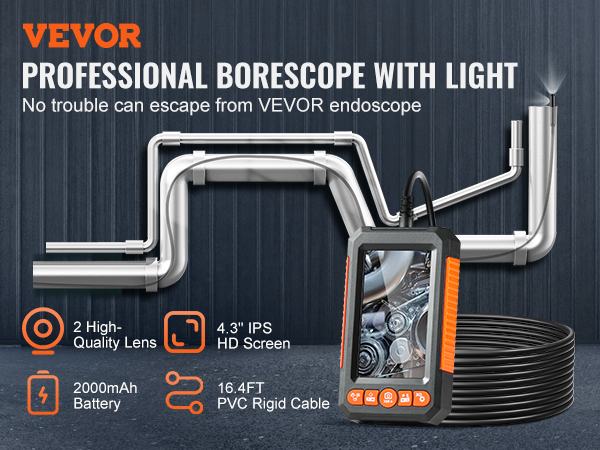 VEVOR Snake Camera with Light – 4.3