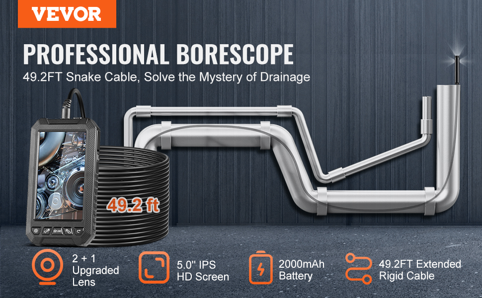 VEVOR Endoscope Camera with Lights Triple Lens Borescope